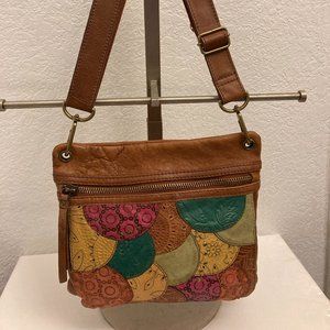 Fossil Square Shoulder Crossbody Leather purse Brown/Multicolor